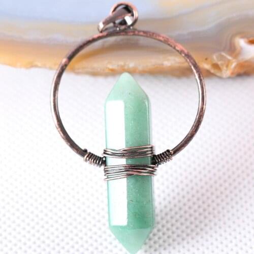 Copper Reiki Healing Natural Stone Green Aventurine Pendulum for Prism Dowsing Hexagonal Pendant 1Pcs