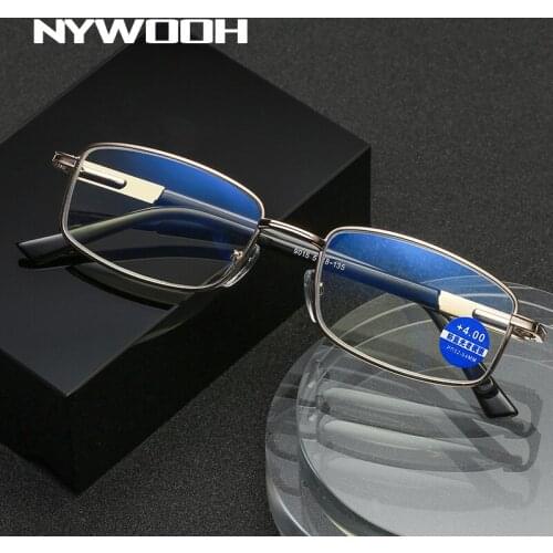 NYWOOH Business Retro Men Anti Blue Light Reading Glasses Women Ultralight Metal Resin Film Presbyopia Eyeglasses Gold Frame