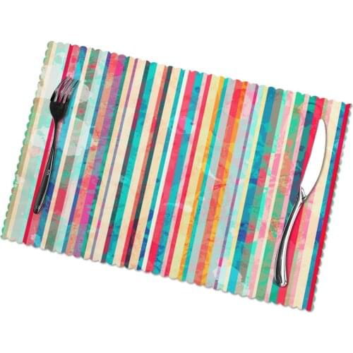 Set of 6 Colored Lines Pattern With Blots Effect Placemats for Dining Table Place Mat in Kitchen Accessories Cup Wine Mat