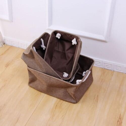3 in 1 Set Cotton Ramie fiber Storage Baskets Set Double-layer Storage Box Cover-less Canvas Clothes Toy Car Storage Compartment