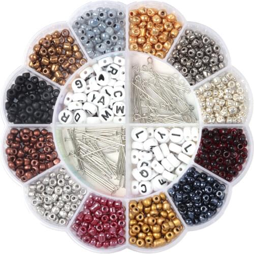 Glass Seed Beads Kit with Crystal Chips Heads Pins Jump Rings Letter Beads for Earring Bracelets Jewelry Making