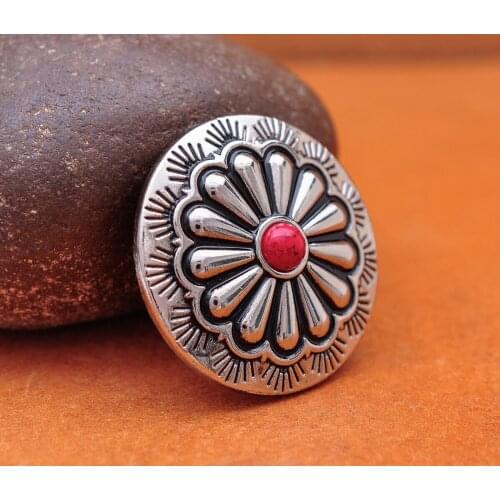 30mm 10pcs BLING SILVER BEAUTY TRADITIONAL FLORAL RED BEAD LEATHERCRAFT SADDLE CONCHO SET FOR LEATHER BAG BELT GARMENT