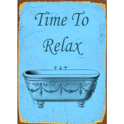 Vintage Time to Relax Bath Bathroom Metal Tin Sign 8x12 Inch Retro Art Home Bar Pub Wall Decor New