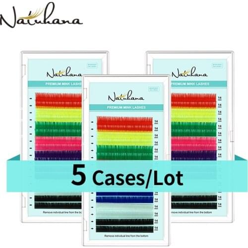 NATUHANA 5Cases/Lot Mix Color Eyelash Extensions Premium Individual Mink Natural Soft Lashes Rainbow Color Cilios Light Eyelash