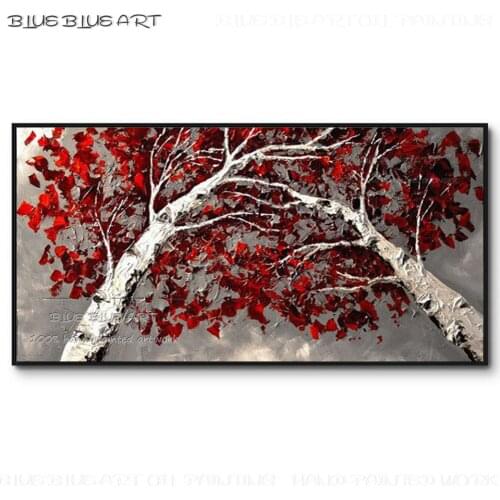 Excellent Artist Hand-painted High Quality Red Leaves Acrylic Painting on Canvas Handmade Abstract Maple Leaf Acrylic Painting