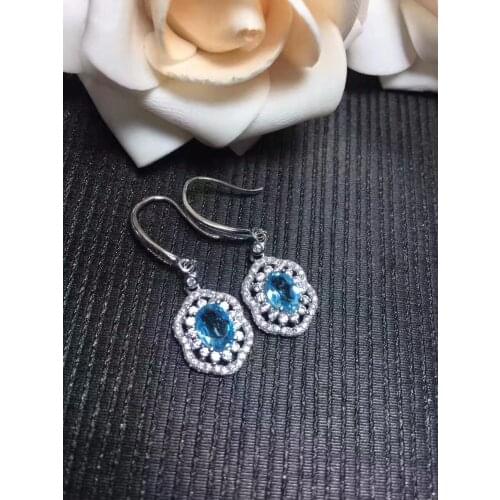 Natural blue topaz gem drop earrings 925 silver Natural gemstone women generous fashion irregular drop earrings jewelry party