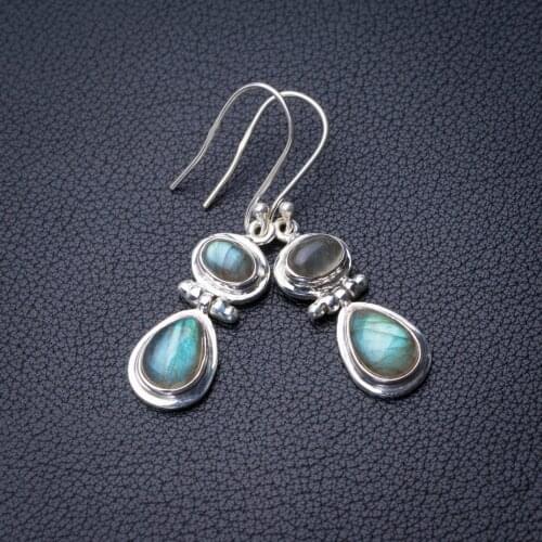 StarGems Natural Blue Fire Labradorite Handmade 925 Sterling Silver Earrings 1.75" D7742