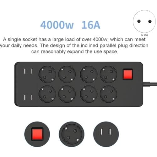 GTBL Power Strip Electrical Socket 4 USB Charger Adapter 8 Outlet Surge Protection Switch Home Outlet EU Plug