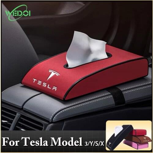 WEDOI New Car Tissue Box For Tesla Model 3/X/S/Y Alcantara Leather Design Tissue Box Holder Car accessories