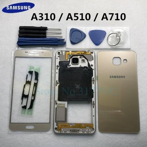 Front Screen Glass Lens Middle Frame Back Cover Full Housing For Samsung Galaxy A7 A710 A5 A510 A3 A310 2016 Complete Case Parts