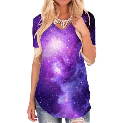 Giyu Brand Colorful T Shirt Women Galaxy V-neck Tshirt Nebula Funny T shirts Purple T-shirts 3d Womens Clothing Summer Printed