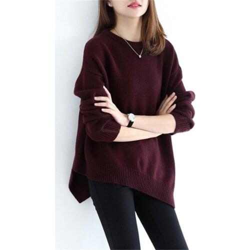 High grade goat cashmere thick knit women fashion o-neck open hem pullover sweater solid color one&over size