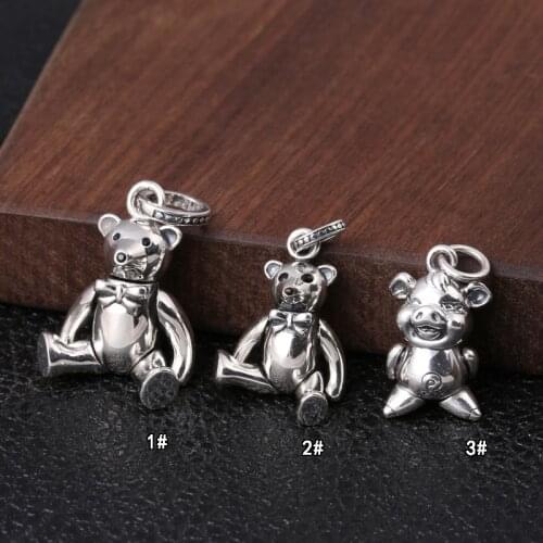 Emith Fla 925 Sterling Silver Necklace Pendants for Women And Men Fashion Jewelry Ethnic Vintage Bear Design Pendants Punk Rock