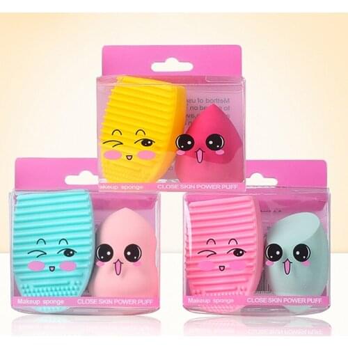 1 set Silicone Glove Face Cleaner Blackhead Remover Washing Puff with Cosmetic Puff Makeup Sponge