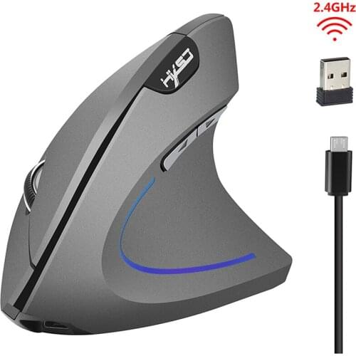 1pc Wireless Mouse Vertical Mice Ergonomic Rechargeable 3 DPI Optional Adjustable 2400 DPI Mouse with USB Charging Cable