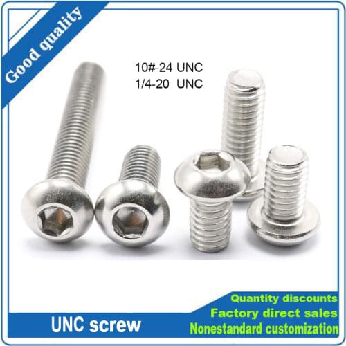 10pcs US Coarse Thread Allen Hex Hexagon Socket Button Head Round Screw UNC 10#-24 1/4-20 Bolt ISO7380 304 A2-70 stainless steel