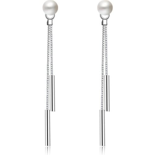 100% 925 sterling silver fashion pearl ladies`tassels stud earrings jewelry female Anti allergy wholesale women gift
