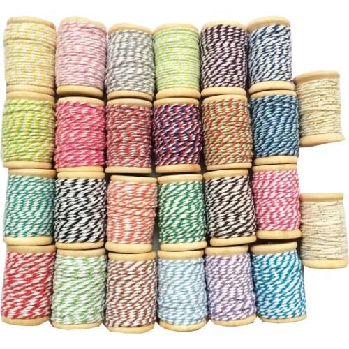 26 Pcs/lot 26 mix color Cotton bakers Twine 12ply cotton string cotton cords 10meter wooden spool for DIY Packing