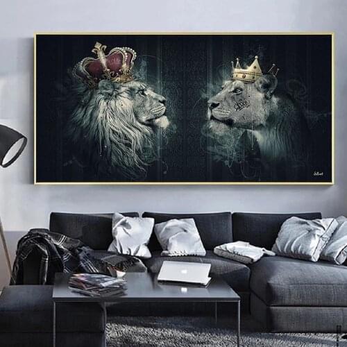 Abstract African Animal Lion with Crown Canvas Painting Art Poster and Print Wall Art Animal Pictures for Living Room Decoration