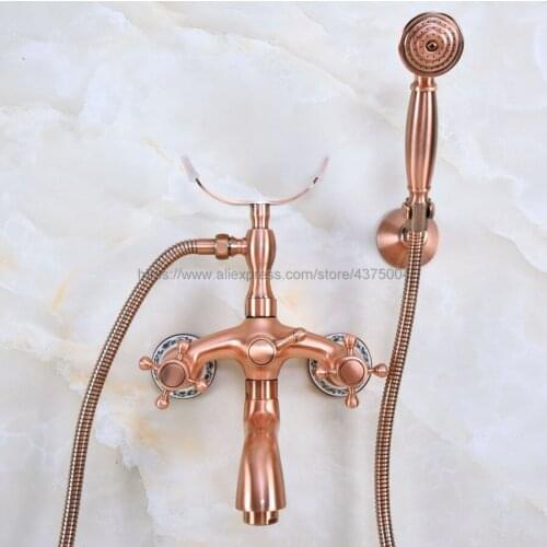 Antique Red Copper Bathroom Tub Faucet Telephone Style Bathroom Bathtub Wall Mounted With Handshower Swive Tub Spout Nna372