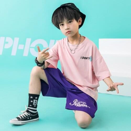 Kids Modern Hip Hop Costumes for Girls Boys Jazz Ballroom Dancing Costumes T Shirt Short Pants Show Dance Clothes Cool Outfits