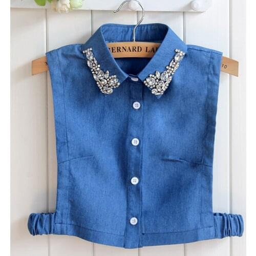 Linbaiway Denim Blue Women Fake Collar Shirt Detachable Collar Female False Collar Solid Shirt Lapel Blouse Top Men Women