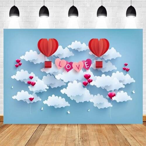 Valentines Day Wedding Photocall Hot Air Balloon Cloud Cartoon Backdrop Photography Backgrounds For Photo Studio Photocall Prop