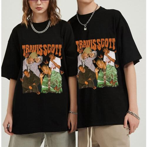 Travis Scott T-Shirt Rapper Street Cartoon Print Loose Short Sleeve Summer Casual Cotton Round Neck MenS T-Shirt Couple Tops