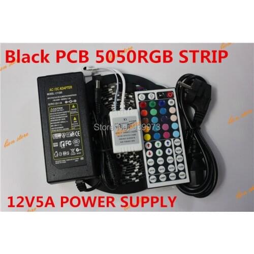 Flexible Black PCB version Waterproof 5050 RGB LED Strip 5M 300 Led SMD 44 Keys IR Remote Controller 12V 5A Power Adapter