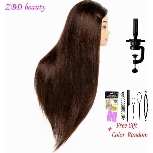 26-inch Mixed Hair Mannequin Head Hair Stylists Training HeadFor Braid Hairdressing Manikin Doll Head With Free Clamp