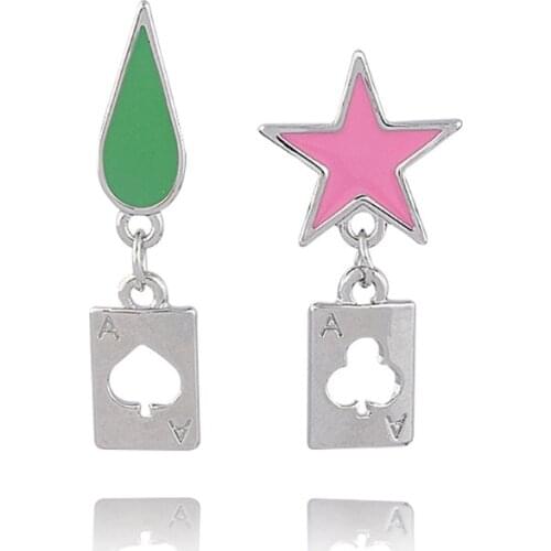 Hisoka Cosplay Earrings Anime Stars Teardrop Poker Design Drop Earrings For Women Men Fashion Jewelry 87HB