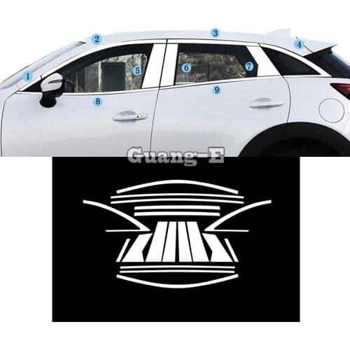 Car Styling Body Stainless Steel Glass Window Garnish Pillar Middle Column Strip Trim For Mazda CX3 CX3 2017 2018 2019 2020 2021