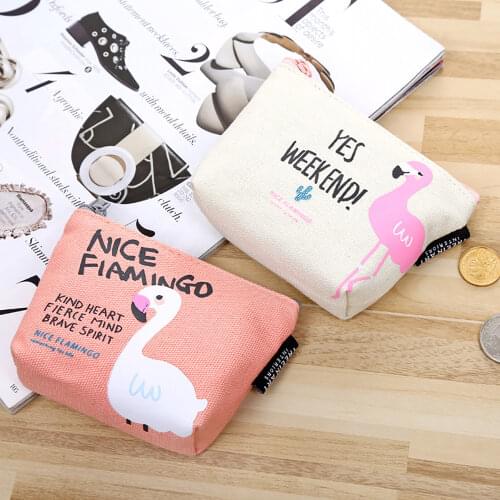 Flamingo Pattern Coin Purse Mini Zipper Wallet Card Holder Mini Bag Key Holder Storage Sundries Container Pocket Purse