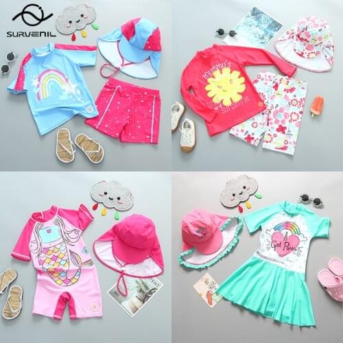 Girls Swimwear 2021 New UPF50+ Toddler Swimsuit Girl with UV Protection Rainbow Mermaid Unicorn Childrens Bathing Swimming Suit