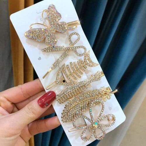 Fashion Pearl Rhinestone Hair Clips Set Girls Hair Barrettes Stick Hairpin Hair Accessories For Women Girl Ornament
