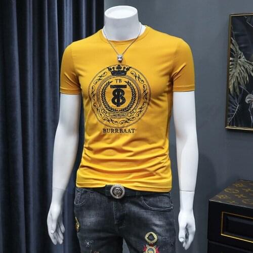 2021 summer mens new hot diamond t-shirt trend slim Joker ice silk cotton embroidered short sleeve jacket