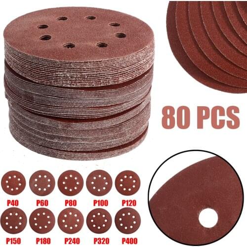 80pcs/set 125mm 5Inch 40-400 Mix Orbital Sander Hook Loop Sandpaper Sand Pads Set