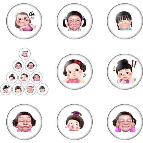 New Fashion Funny Expression Girl Round Photo Glass Cabochon Demo Flat Back Making Findings Handmade DIY Accessories