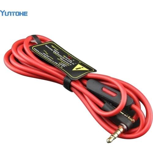Wholesale Red 3.5MM Control Talk Cable Aux Cable For Headphones Studio Solo Pro Replacement Mic Remote Cable 50pcs/Lot