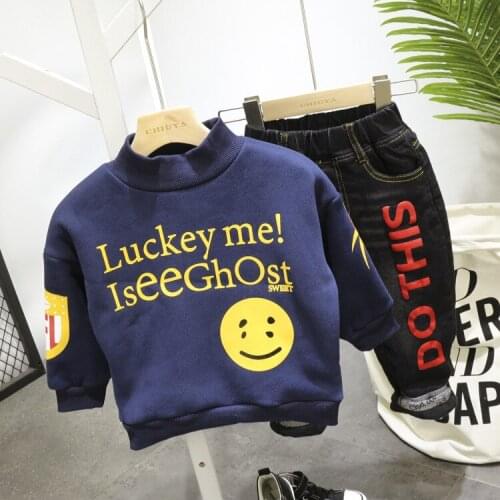 Autumn winter Baby Casual Tracksuit Children Boy Thick sweater,thick jeans 2Pcs/Set Kids Leisure Sport Suit Infant Clothing 2-6Y