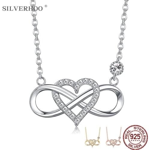 SILVERHOO Express Infinite Love Lovers Necklace For Women Inlay Cubic Zircon Real 925 Sterling Silver Pendent Necklace Jewelry
