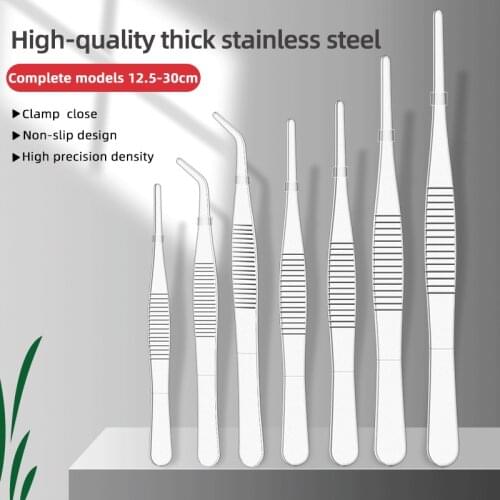 Industrial Grade Stainless Steel Tweezers Toothed Tweezer Home Food Clamps Medical Straight Elbow Tweezer Electronic Repair Tool