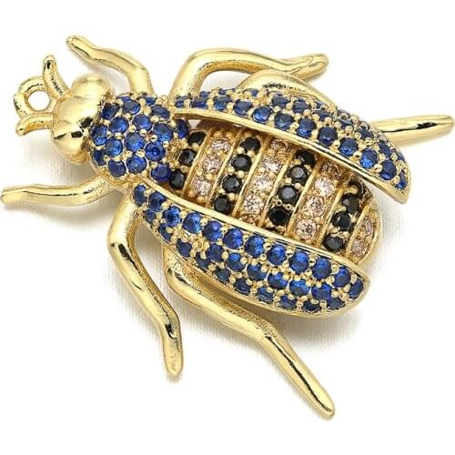 22*23mm Best Quality Brass Cubic Zirconia Beetle Charms Pendants Diy Jewelry Findings, Mixed Color, Hole: 1.2mm, Model: VD288