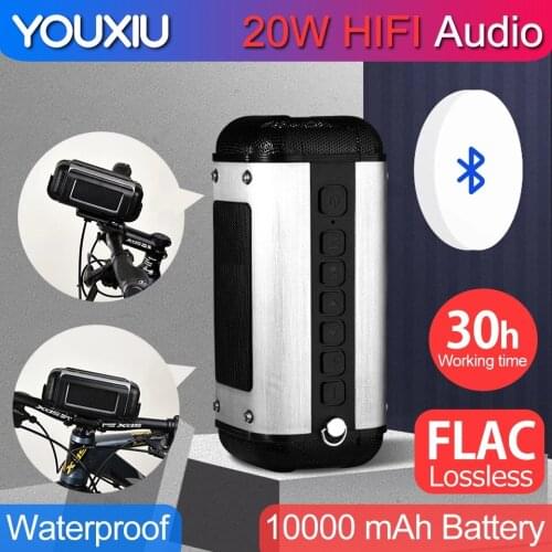 YOUXIU 20W Portable Bluetooth HIFI FLAC Lossless Speaker Super Power Bass Bike Outdoor Wireless Speakers 30H Playtime