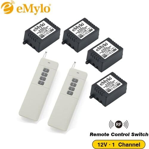 EMylo 12V Smart Swich RF Wireless Remote Control Switch, Light Switch 433Mhz White Transmitter 4X 1 Channel Relays Toggle Switch