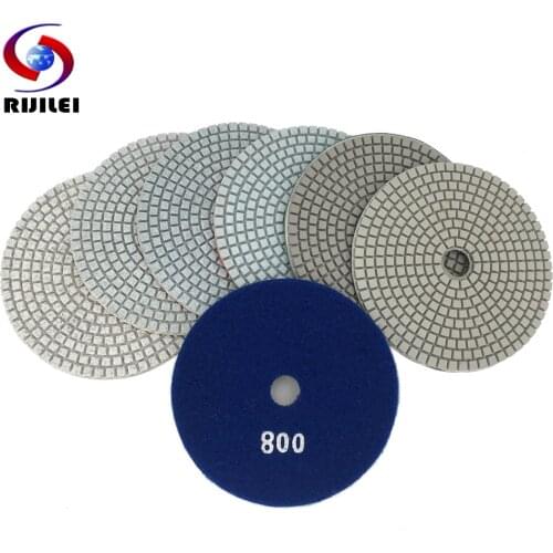RIJILEI 7PCS/Set 5inch White Diamond Polishing Pad 125mm Wet polishing pads for Stone concrete floor polishing tool HC15