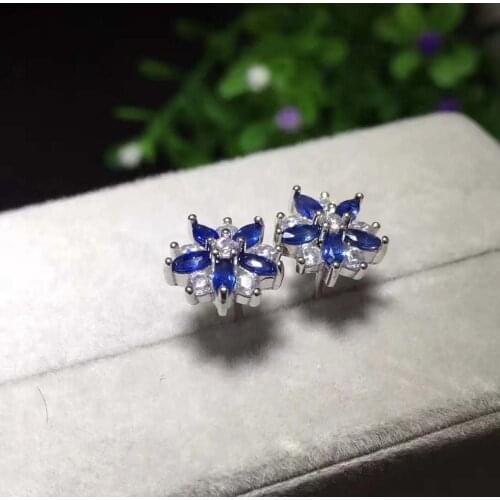 Flower Natural Real Sapphire Earrings, 925 Sterling Silver Fine Elegant Jewelry for Women Earring