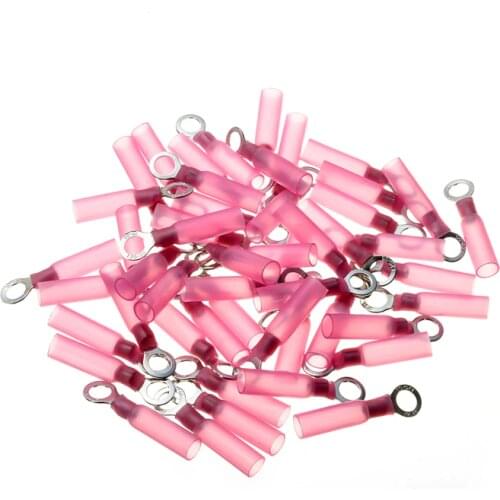 50pcs Red M6/M8/M5Heat Shrink Ring Terminals Insulated Electrical Wire Cable Connectors 3 Size For automobile