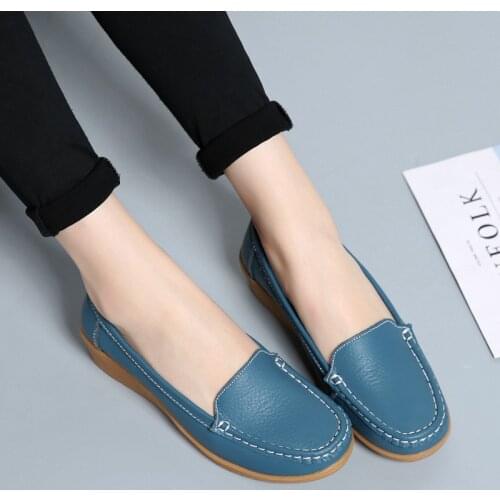 New Spring Autumn Round Toe Real Leather Mothers Shoes Wedges Womens Shoes Casual Vogue Wedge Womens Flats Loafers uik8