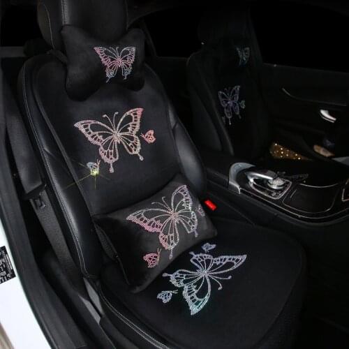 Car Seat Covers Universal Ice Silk Rhinestone Butterfly Seat Cushion Pad Mat Protector Automobiles Interior Covers Accessories